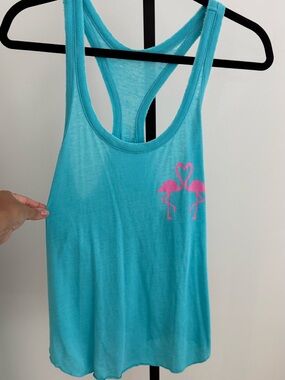 Chaser Turquoise Tank Top with Pink Flamingo Graphic
